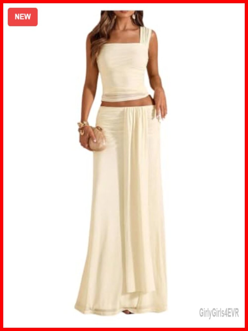 Women's 2 Piece Ruched Tank Top & Maxi Skirt Set Sleeveless Square Neck
